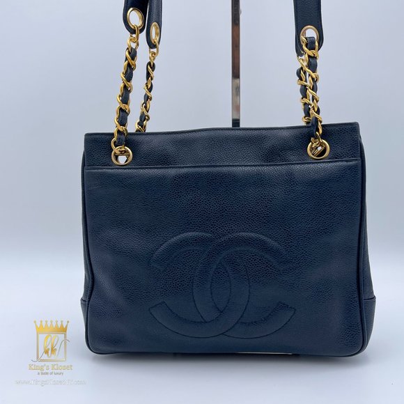 CHANEL VINTAGE DARK BLUE CAVIAR LEATHER SHOULDER BAG - Picture 6 of 11